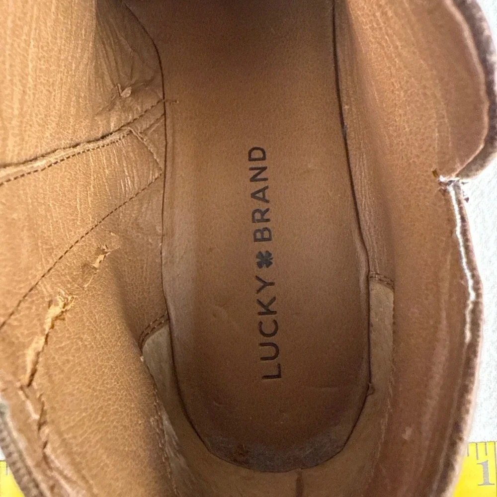 Lucky Brand Ankle Boots Women 8.5 Brown Boho Pebbled Leather Side Zip Booties